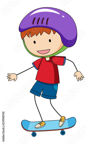 Doodle boy playing skateboard