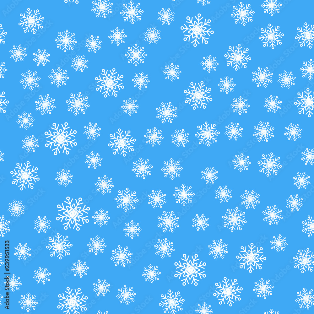 Seamless pattern. White snowflakes on a blue backgrounds. For packaging paper