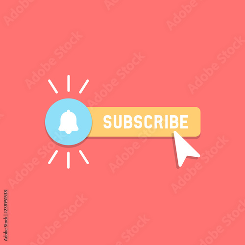 Cool vector subscribe button with cursor and notification in flat design. Ideal for video streaming website banners, blogs, content updates and news feed