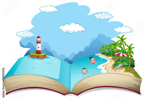 Open book summer beach holiday theme