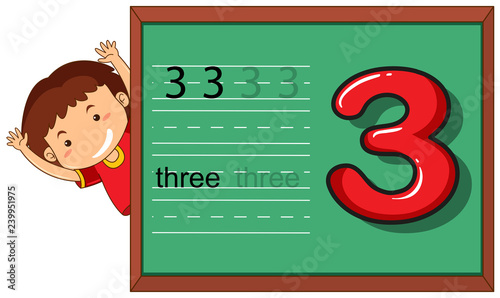 Boy on number three worksheet