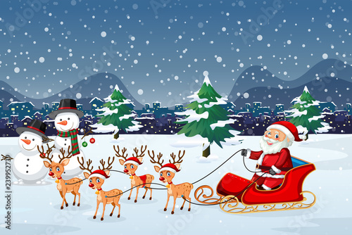 Santa riding  sleigh outdoor