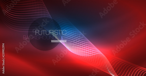Glowing abstract wave on dark  shiny motion  Christmas and New Year magic space light. Techno abstract background