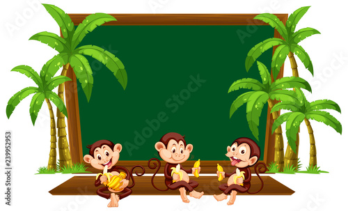 Three monkey on blackboard template