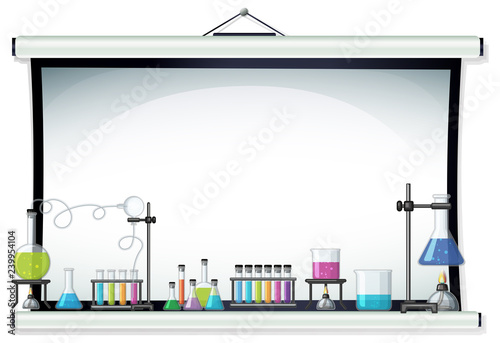 Projector screen with laboratory equipment