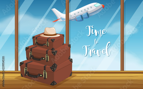 Vintage luggage at airport background