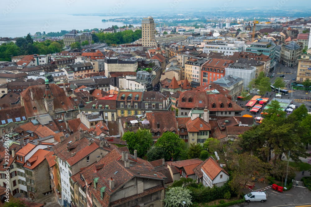 Obraz premium Lausanne aerial cityscape from cathedral