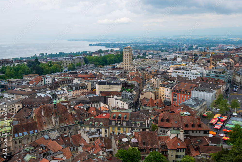 Lausanne aerial cityscape from cathedral
