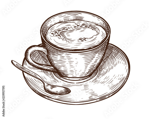 Hand Drawn Cup (mug) of hot drink (coffee, tea etc). Cup isolated on white background. tea cup, coffee cup vector 