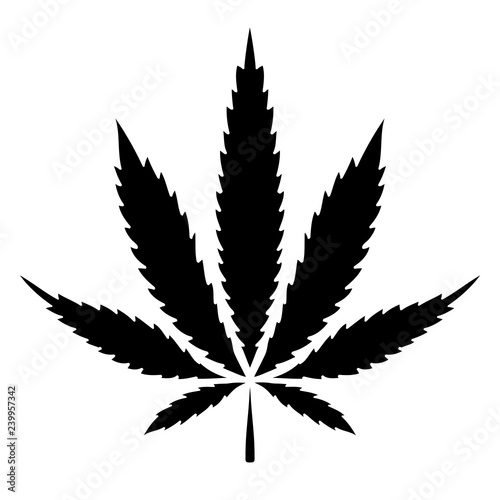 Solid black cannabis marijuana leaf vector icon