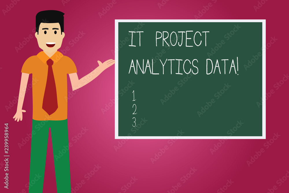 Word writing text It Project Analytics Data. Business concept for Information technologies modern applications Man with Tie Standing Talking Presenting Blank Color Square Board photo Word writing text It Project Analytics Data. Business concept for Information technologies modern applications Man with Tie Standing Talking Presenting Blank Color Square Board photo