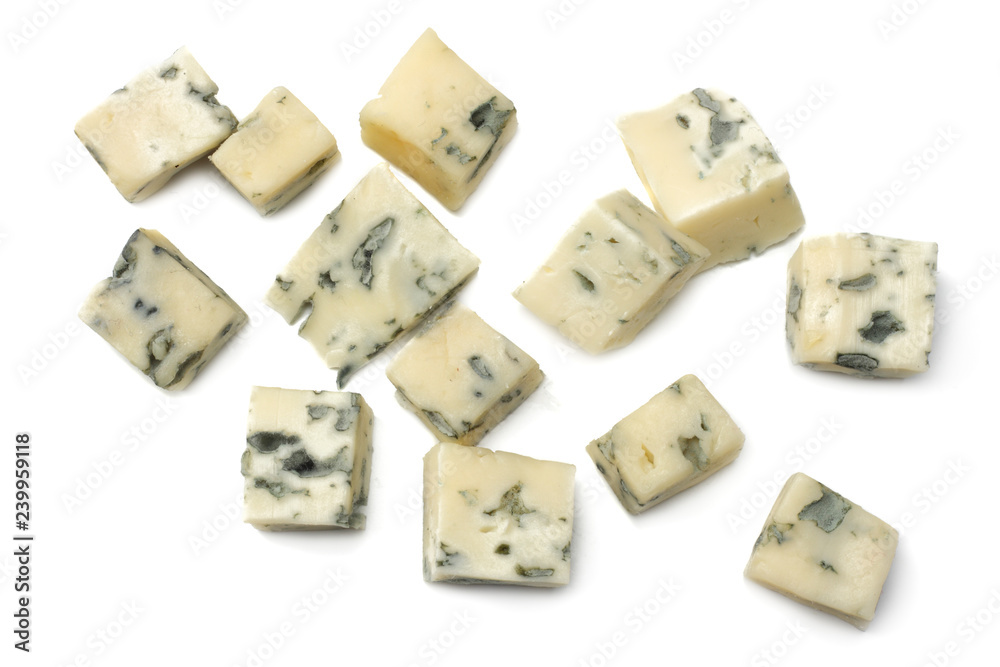 blue cheese isolated on a white background. top view