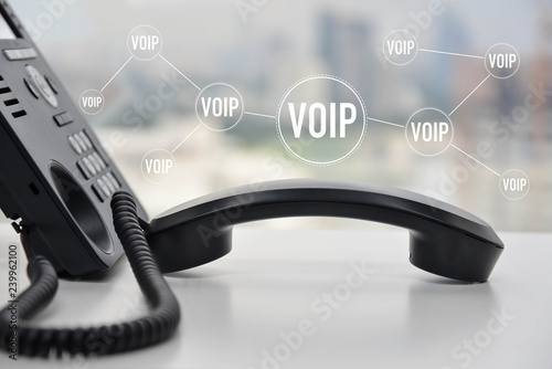 IP Phone with voip icon for device connect concept photo