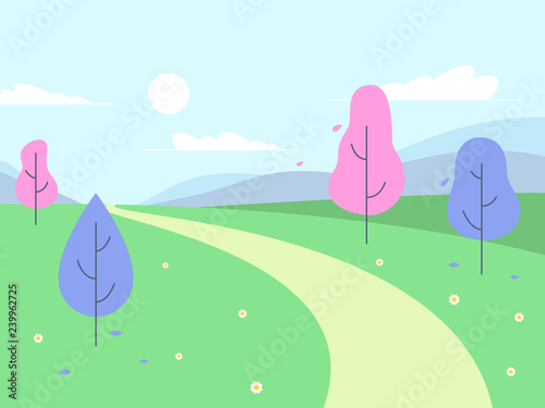 Fantasy landscape with pink trees