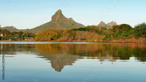 A spiky mountain reflection in the lake
