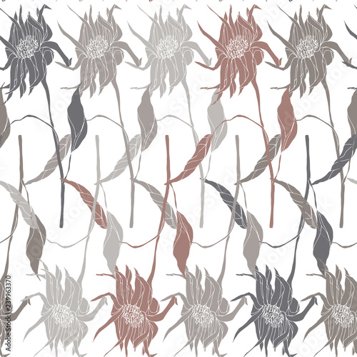 Wallpaper Mural Blooming Flowers. Realistic isolated seamless flower pattern. Vintage background. Wallpaper. Hand drawn. Vector illustration. Torontodigital.ca