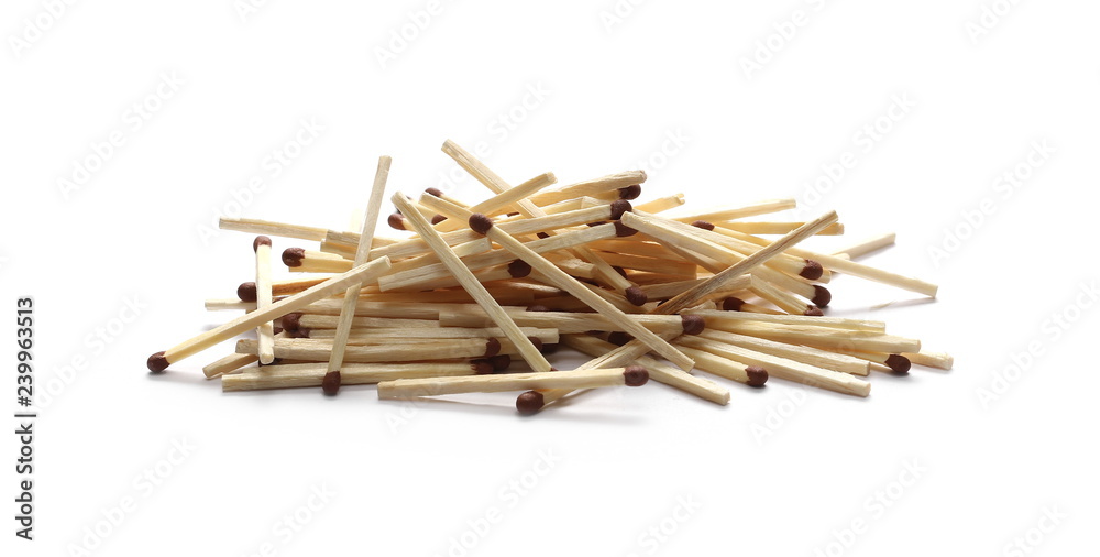 Pile of matches isolated on white background