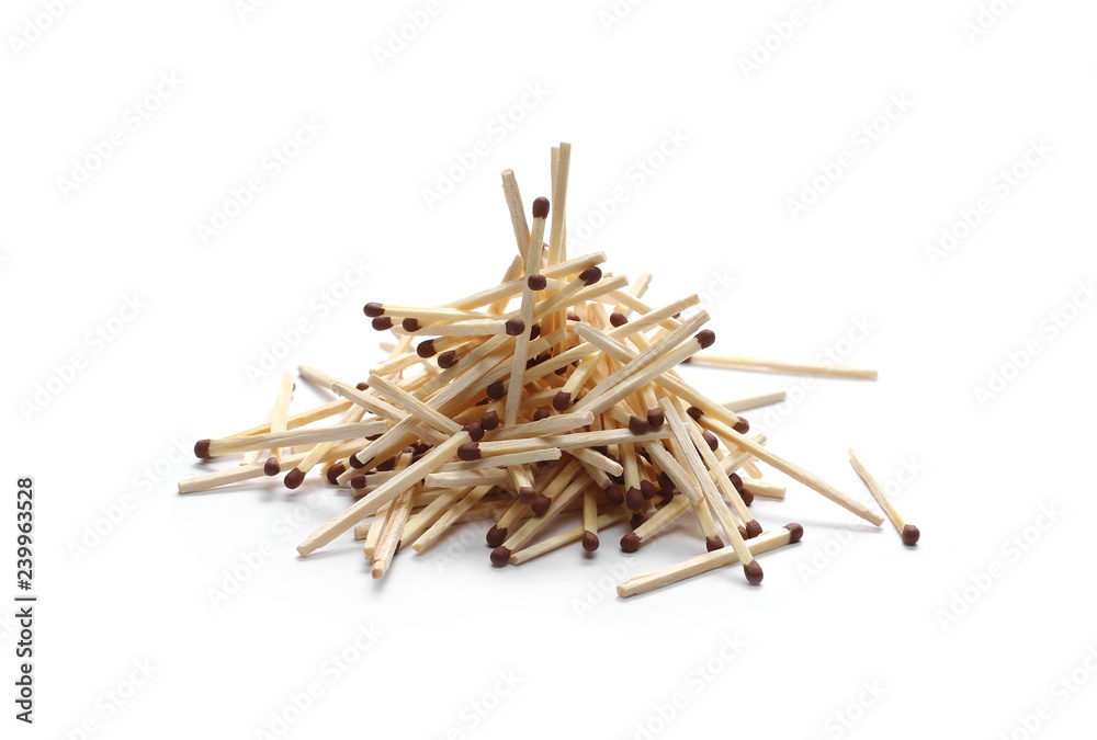 Pile of matches isolated on white background