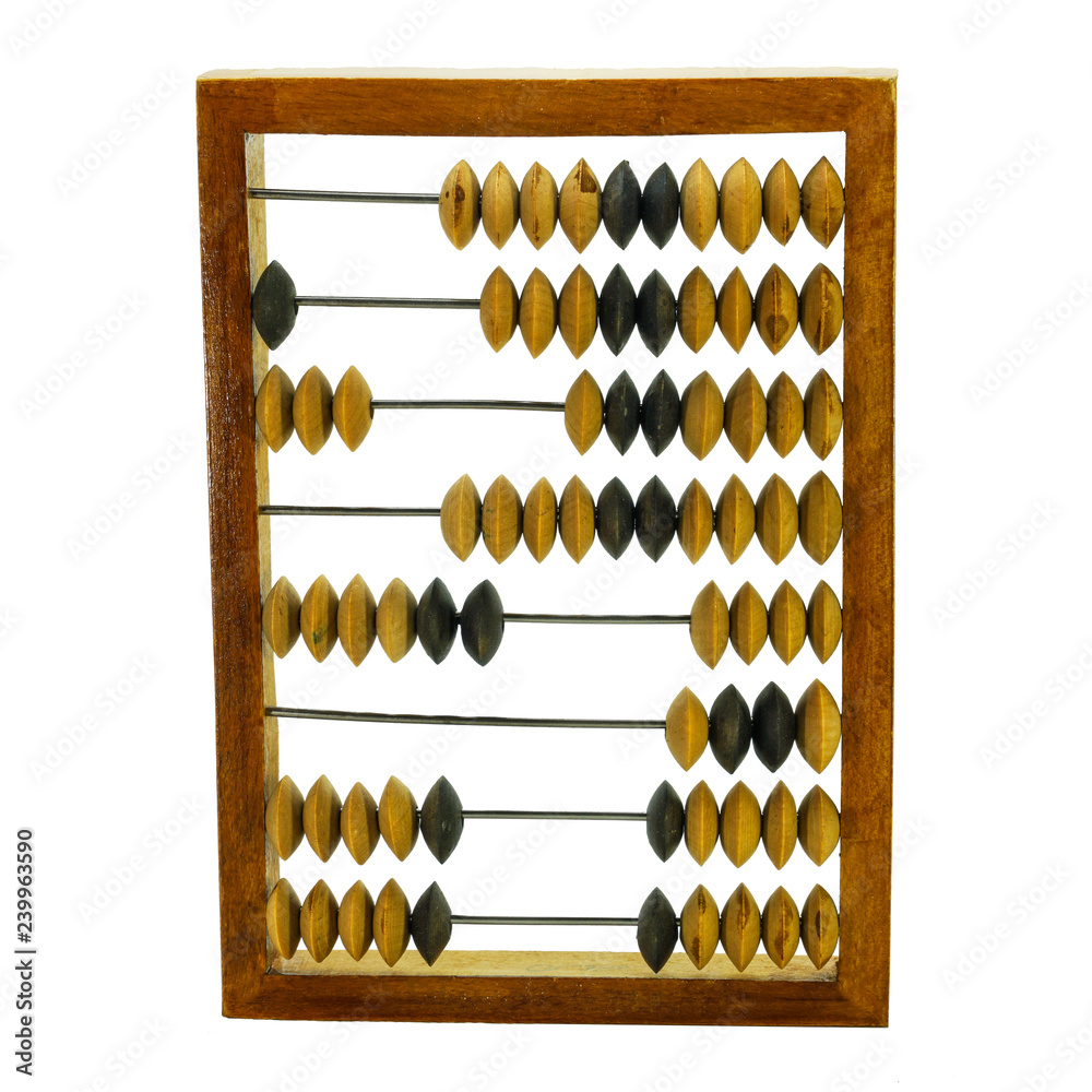 Wooden abacus on a white background. Old tool for computing Wooden abacus on a white background. Old tool for computing