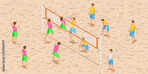 Volleyball Game Isometric Illustration