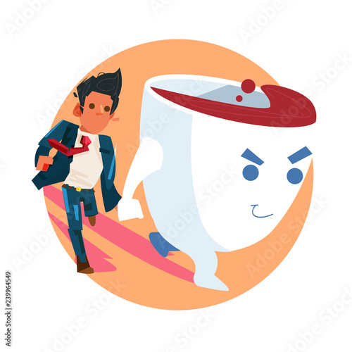 coffee cup lead businessman by the hand to go to office or working. power of caffeine. drink coffee and doing work concept - vector