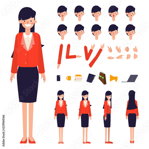 Businesswoman character creation design. Animated character office woman employee.