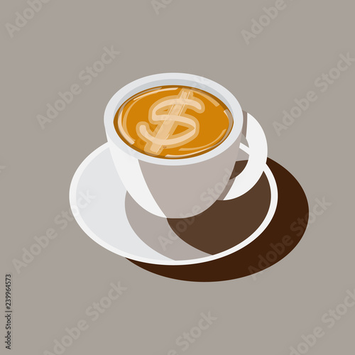 coffee cup with money icon as latte art. idea or inspire from coffee make money - vector