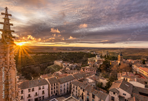View from the Cathedral of Segovia del Alc  zar and the church of San Andres in Segovia  Spain