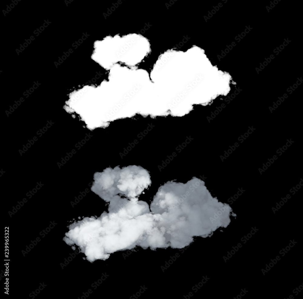 isolated clouds over black 3d render alpha channel