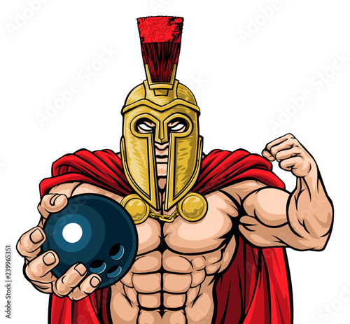 A Spartan or Trojan warrior Bowling sports mascot holding a ball