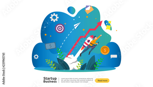 start up idea concept. project business with rocket tiny people character. new product or service launch template for web landing page, banner, presentation, social, print media. Vector illustration.