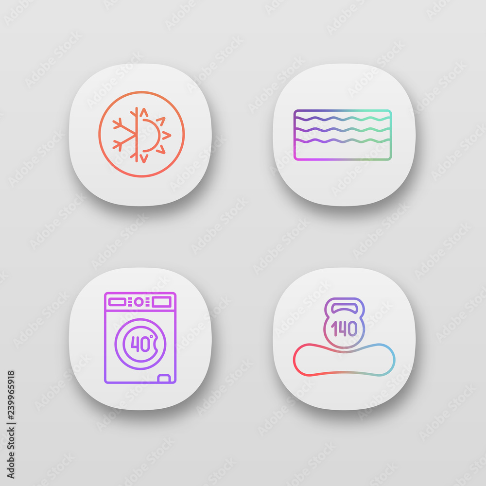Orthopedic mattress app icons set