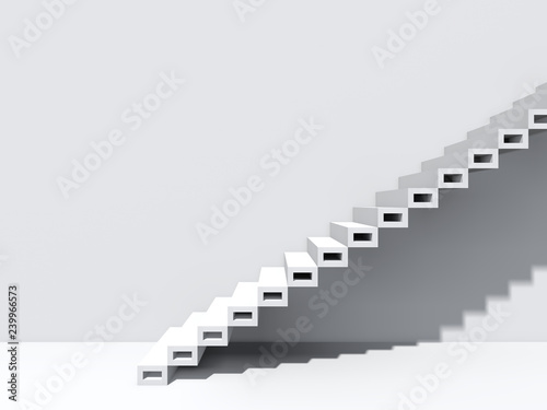 Conceptual stair on wall background building or architecture as metaphor to business success, growth, progress or achievement. 3D illustration of creative steps riseing up to the top as vision design
