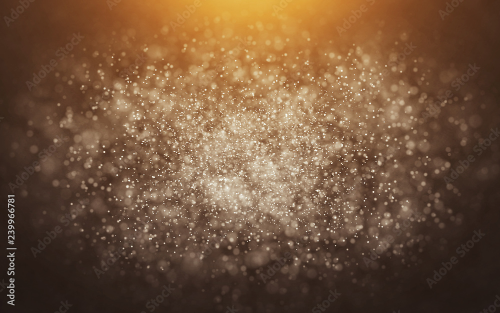 Abstract gold particles on an orange background