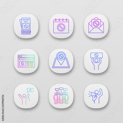 Protest action app icons set