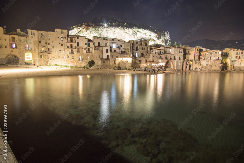 Cefalu townscape Sicily village on the sea Italy