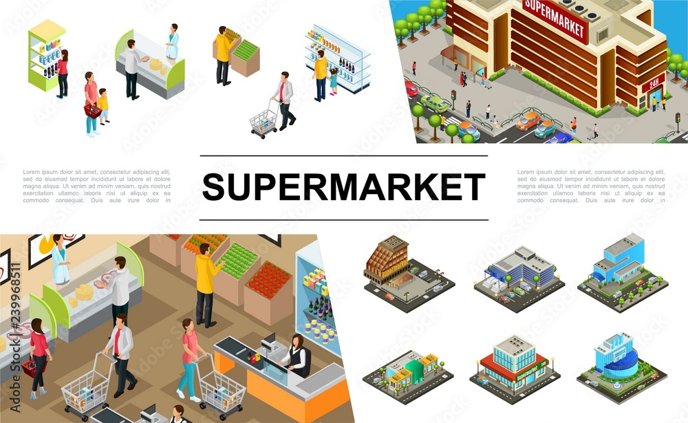 Isometric Supermarket Elements Collection
