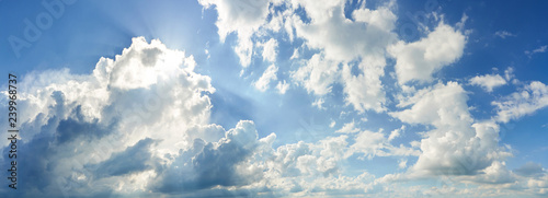 Panoramic View of Summer Blue Sky and White Clouds on sunny Day