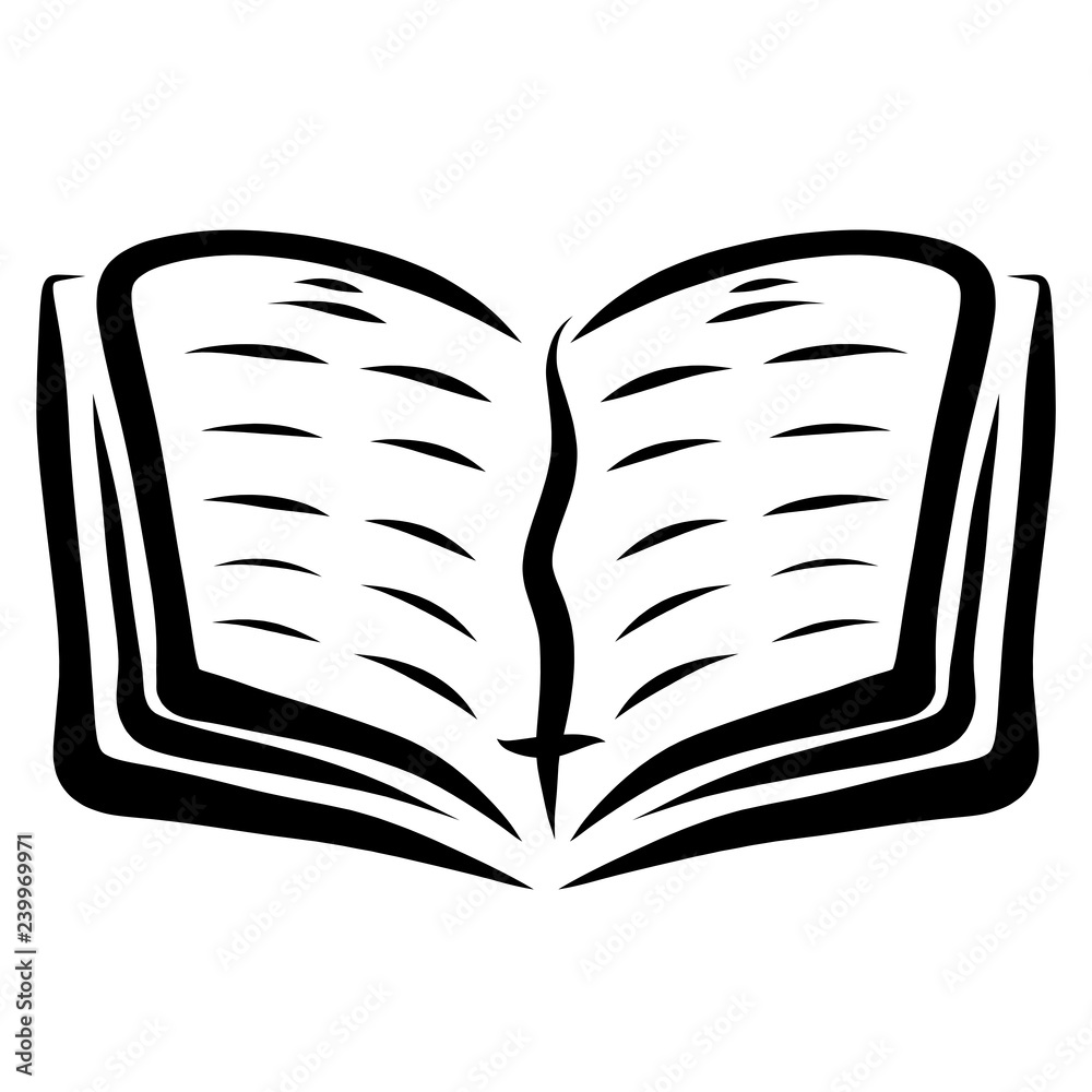 Open book with a bookmark with a cross, black outline Open book with a bookmark with a cross, black outline