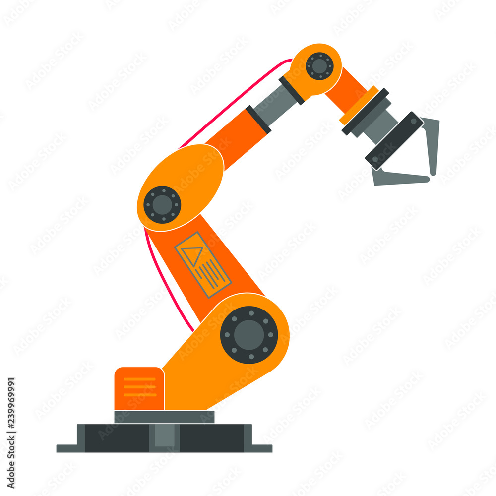 Robotic arm flat style design vector illustration icon sign isolated on  white background. Robot arm or hand. Industrial robot manipulator. Modern  smart industry 4.0 technology. Automated manufacturing vector de Stock |  Adobe Stock