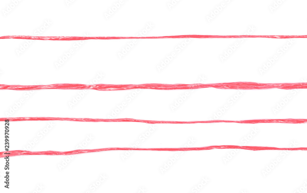 Red string, rope isolated on white background, top view Red string, rope isolated on white background, top view