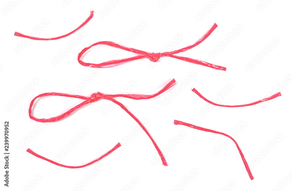 Red string, rope isolated on white background, top view Red string, rope isolated on white background, top view