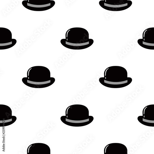 Bowler Hat Flat Icon Seamless Pattern Background. Vector Illustration.