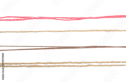 Strings, ropes isolated on white background, top view
