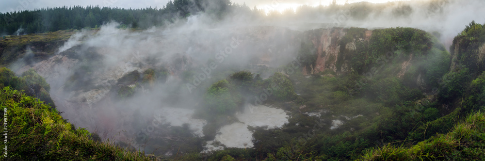 Steam from geothermal fields of Craters of the Moon, Taupo, New Zealand