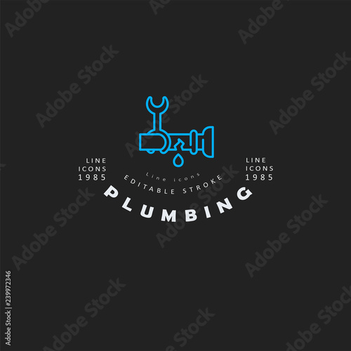 Vector icon and logo of plumbing. Editable outline stroke size. Line flat contour, thin and linear design. Simple icons. Concept illustration. Sign, symbol, element.