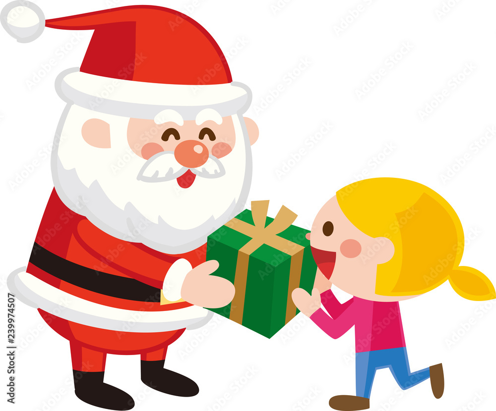 クリスマスプレゼントを子供に渡すサンタクロース ベクターイラスト素材 Stock Vector Adobe Stock