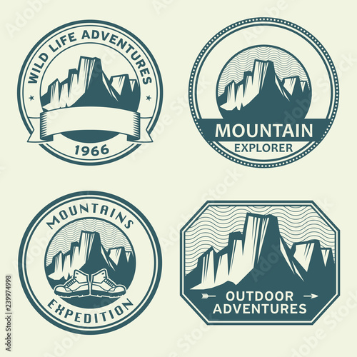 Mountain wild adventure signs or stamps