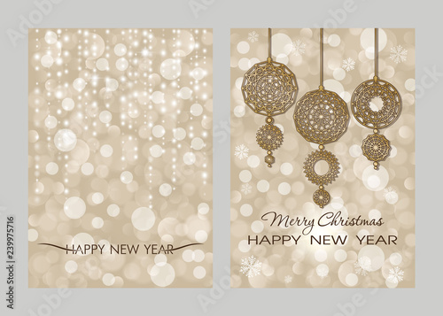 New Year cards in gold. Mer...