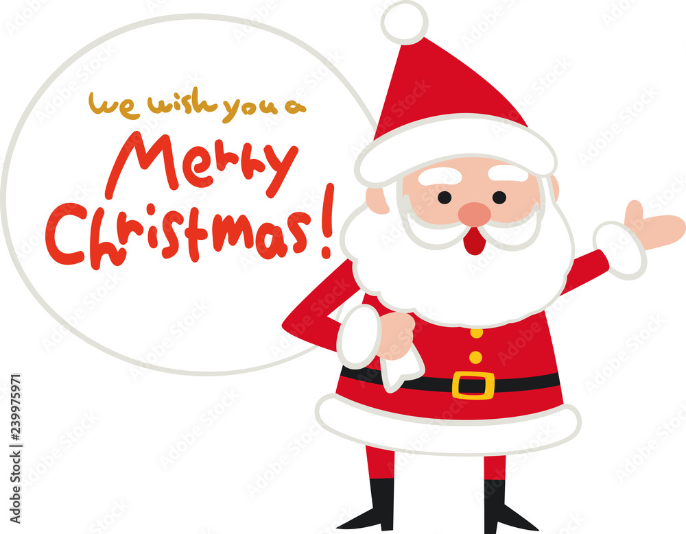 クリスマス素材 袋を担ぐサンタクロース メリークリスマス 描き文字 手描き Stock Vector Adobe Stock